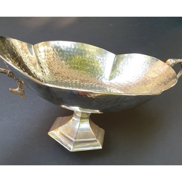 Aluminum Bowl Hammered Pedestal Serpent Handles Buffet Serving Platter - Picture 2 of 12